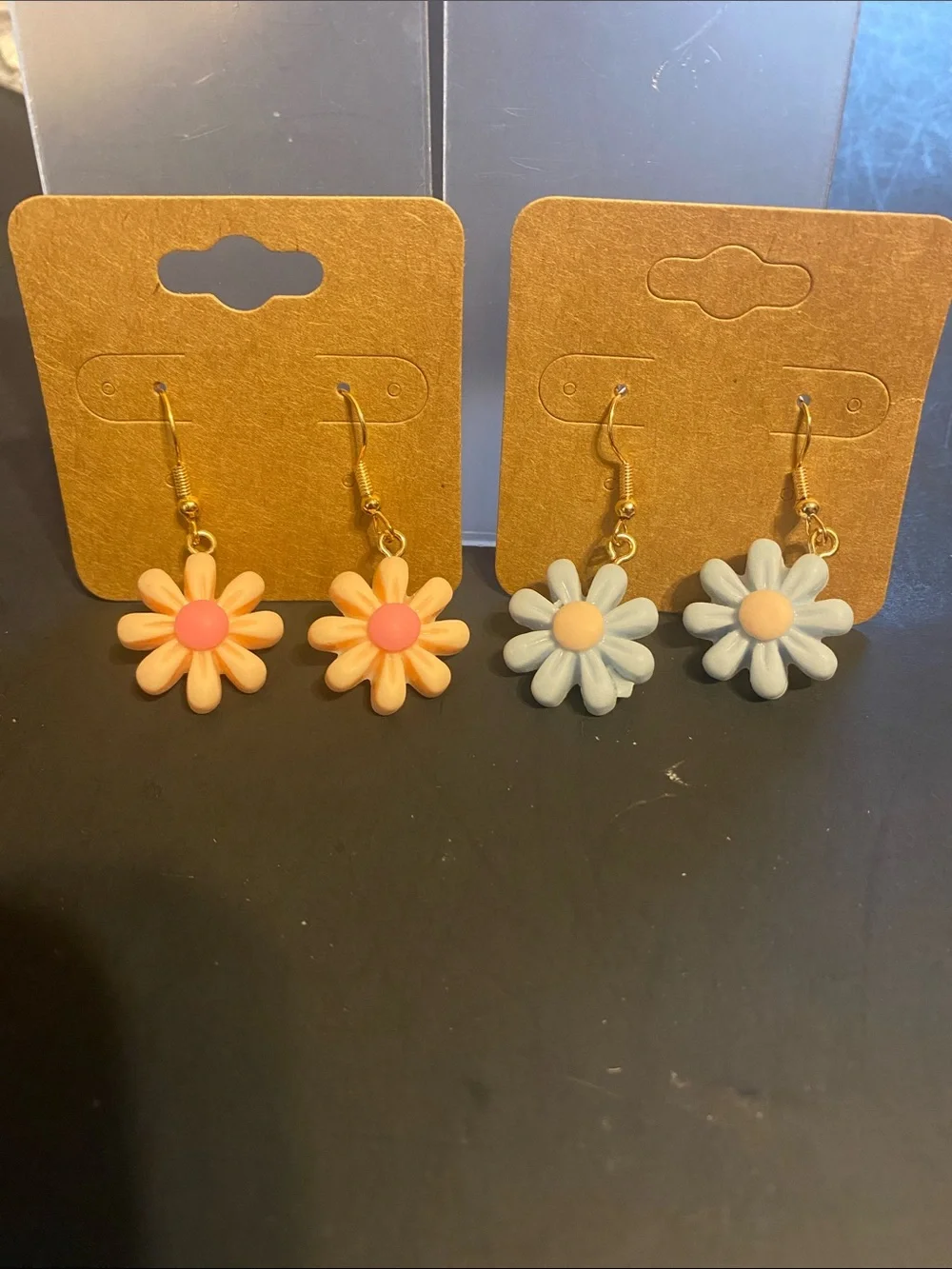 Kids Floral Dangle Earrings - Peach and Light Blue